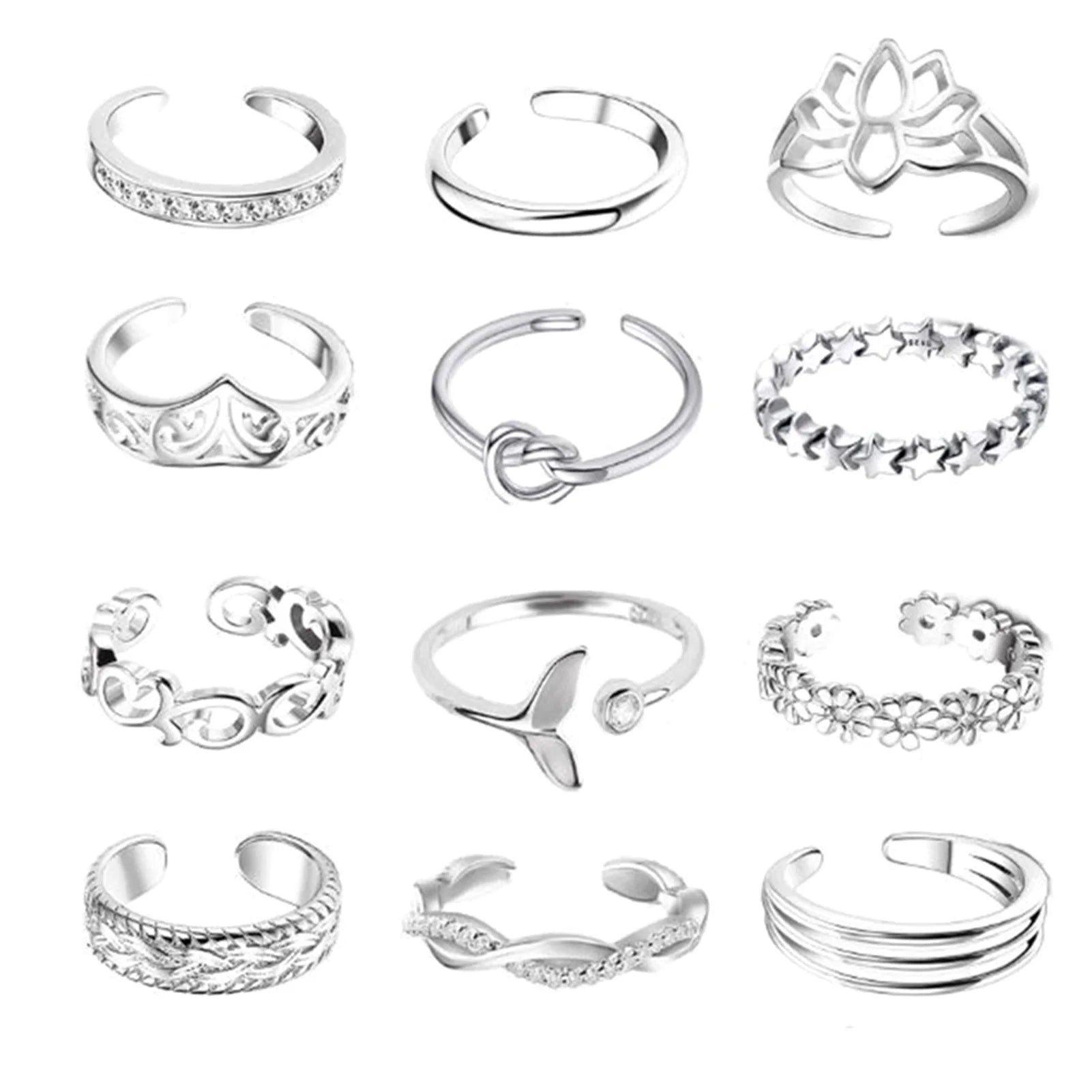 12Pcs Foot Ring Open Toe Rings Rose Gold/Silver/Gold Color Alloy Adjustable Rings Set for Women Summer Beach Foot Jewelry
