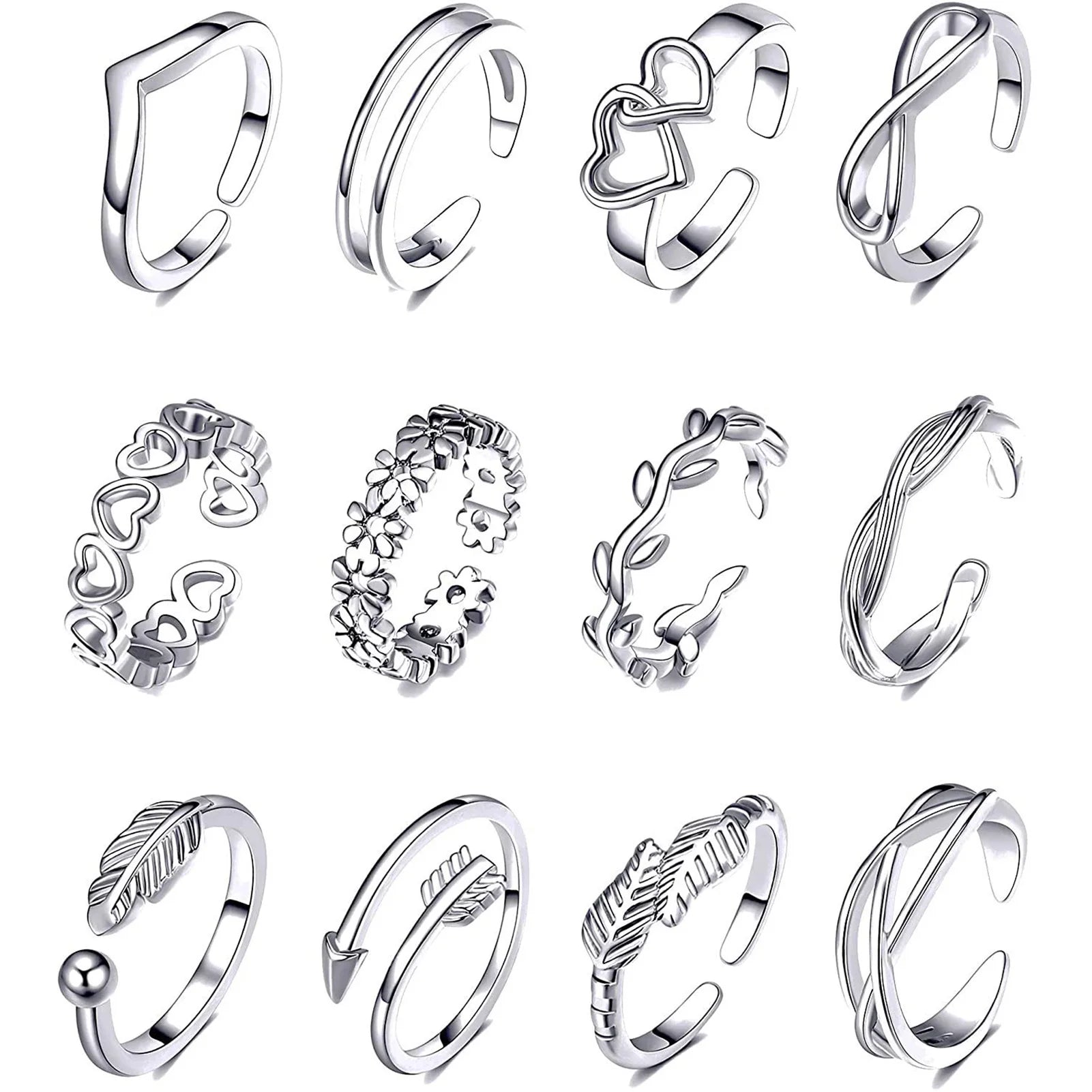 7/10/12Pcs Adjustable Toe Rings for Women Foot Ring Gold/Silver Color Metal Round Jewelry for Girl Summer Beach Barefeet Fashion