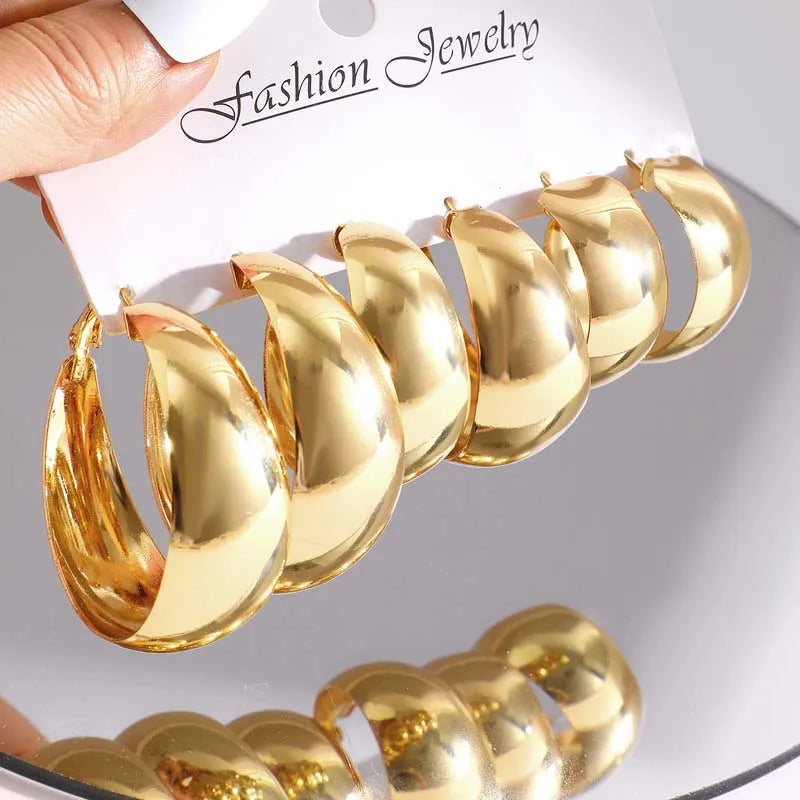 6Pcs/Set Vintage Gold Color Big Circle Hoop Earring Set for Women Exaggerated Metal Geometric Dangle Earrings Jewelry Gifts
