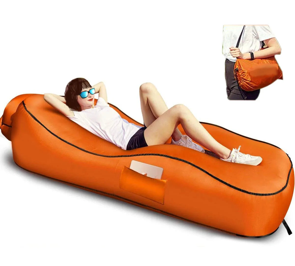 Outdoor Foldable Inflatable Sofa Lounge Couch Sleeping Bed Portable Foldable Air Travelling Beach Lounge Lazy Bed Chair Chair